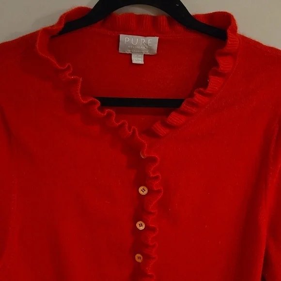 Cashmere Pure Collection Red Ruffle Cardigan - Picture 2 of 6